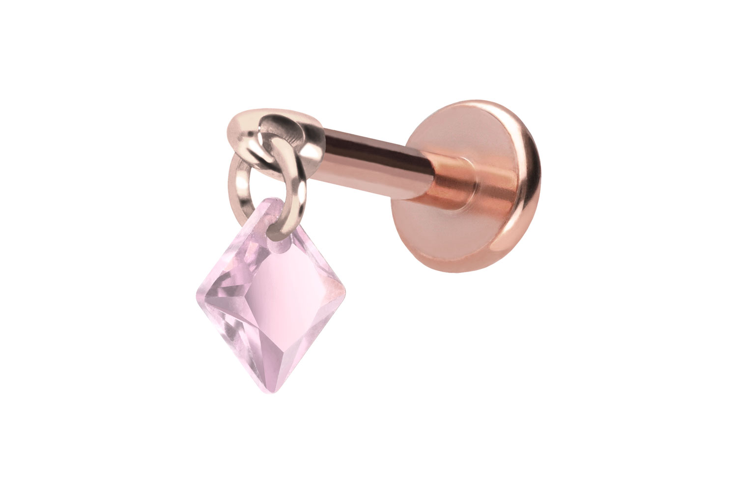 Titan Labret Piercing mit Push Fit KRISTALLQUADRAT